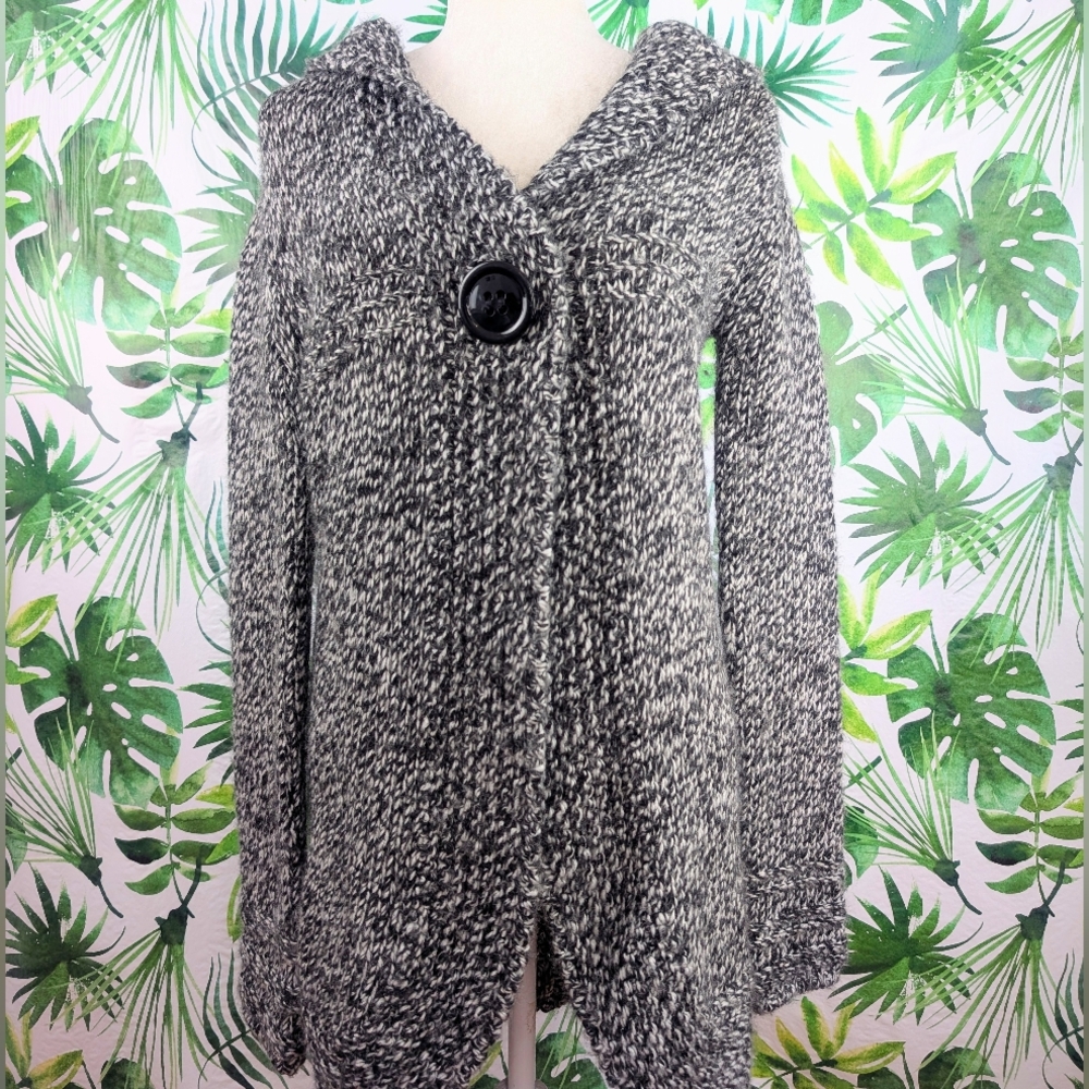 Berretti Black & White Speckled Knit Caped Sweater